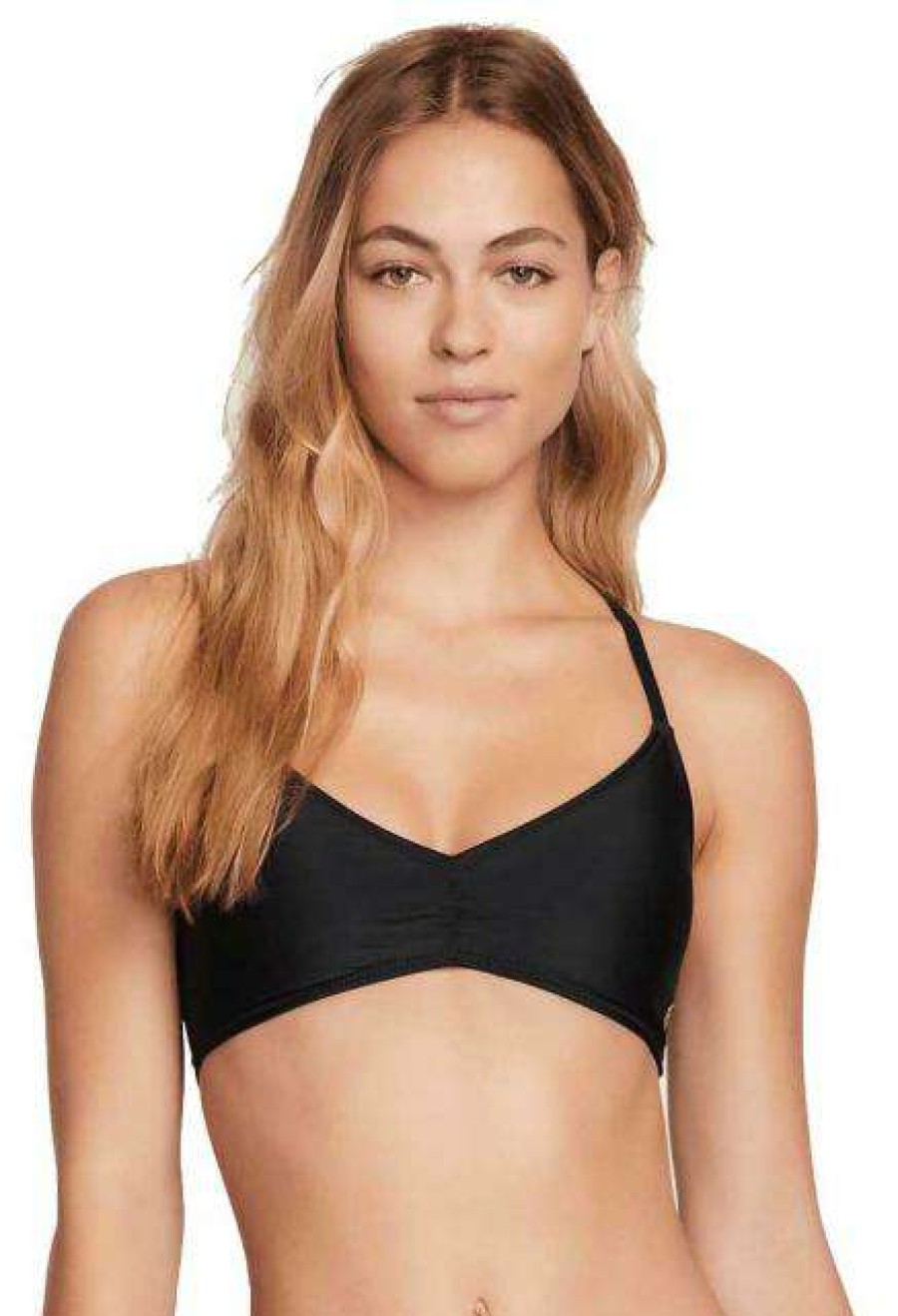 Apparel * | Latest Volcom Simply Solid V-Neck Bikini Top Classic Black