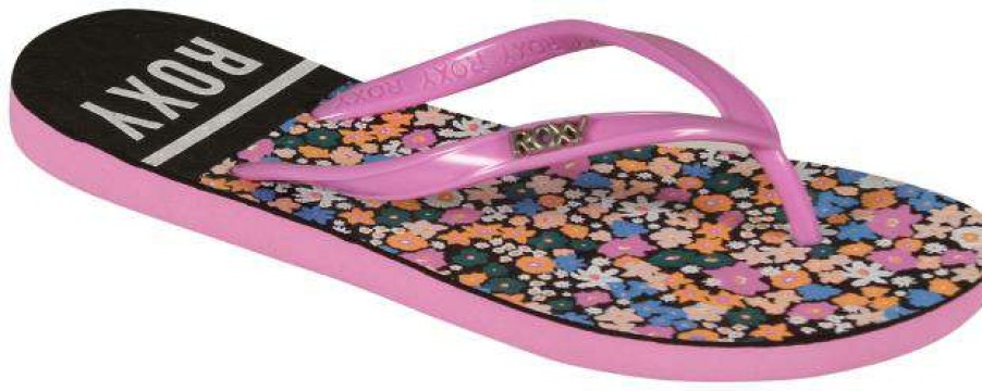 Footwear * | Latest Roxy Girl'S Viva Stamp Sandal Black / Floral