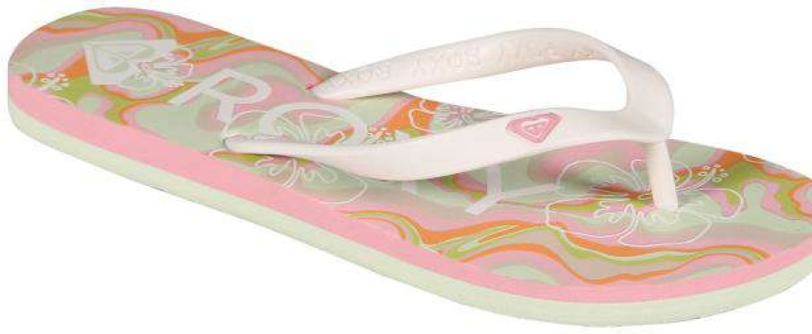 Footwear * | Wholesale Roxy Girl'S Tahiti Sandal Green / Pink