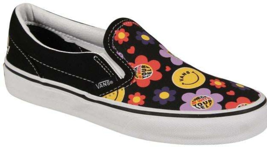 Footwear * | Fashionable Vans Kid'S Classic Slip On Shoe Radically Happy Black