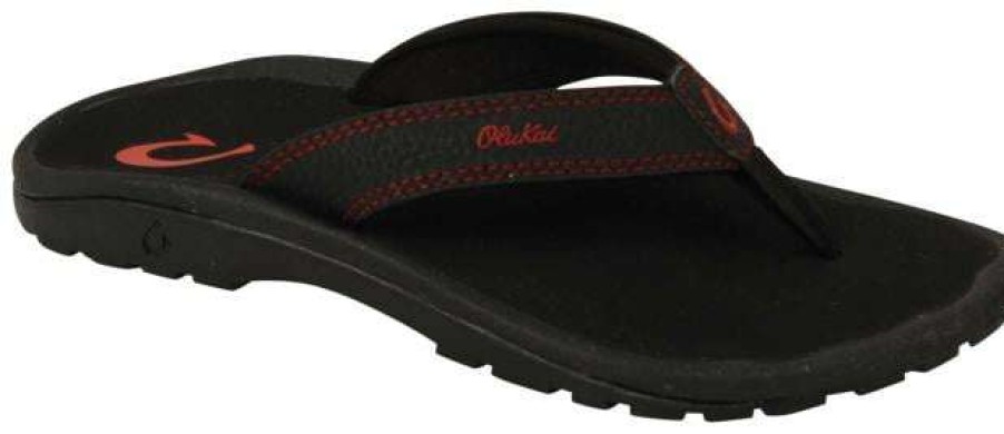 Footwear * | Crazy Deals Olukai Boy'S Ohana Sandal Black / Sour Cherry