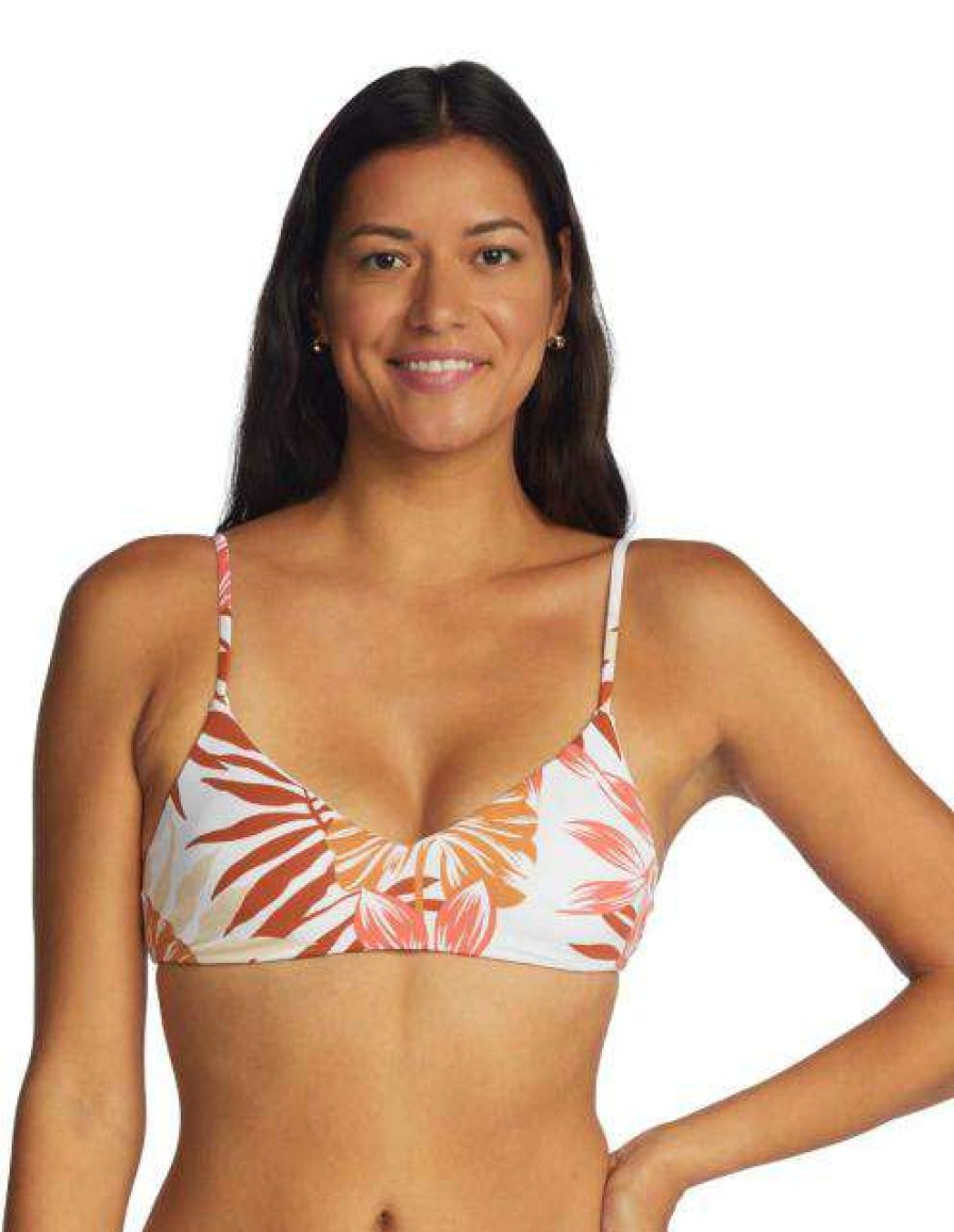 Apparel * | Limited Edition Roxy Beach Classics Athletic Triangle Bikini Top Snow White Seaside