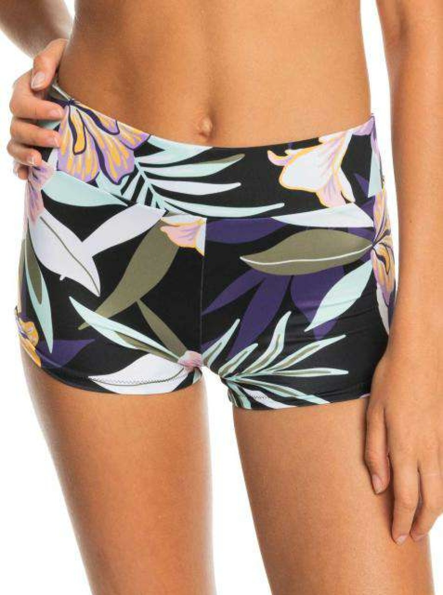 Apparel * | Crazy Deals Roxy Active Biker Short Bikini Bottom True Black Fasso