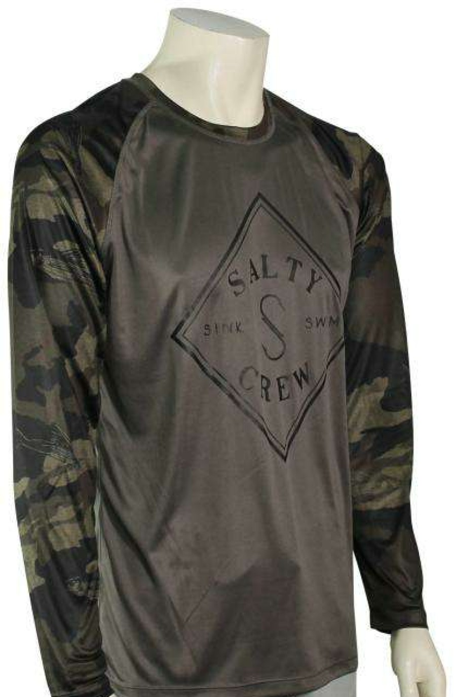 Apparel * | Promotion Salty Crew Tippet Pinnacle Ls Surf Shirt Camo / Grey