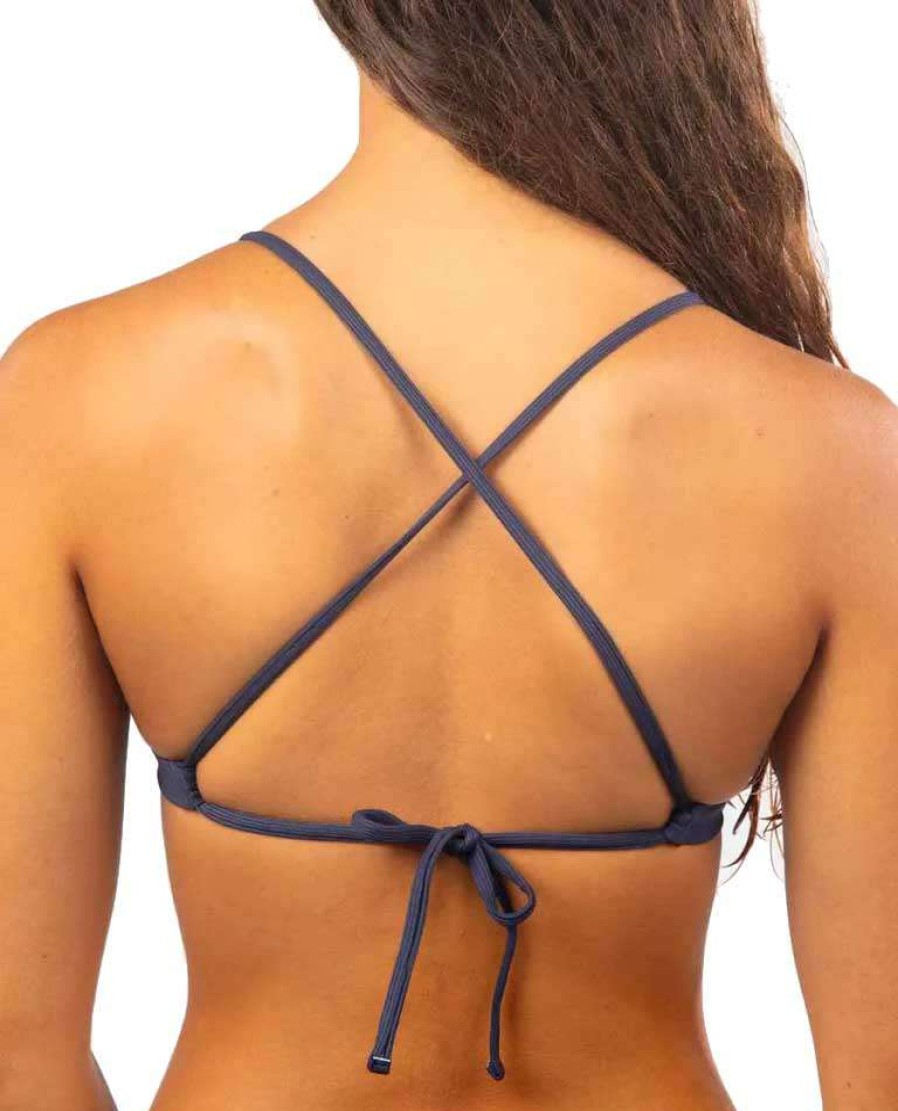 Apparel * | Flash Sale Rip Curl Heat Wave Cross Back Tri Bikini Top Navy