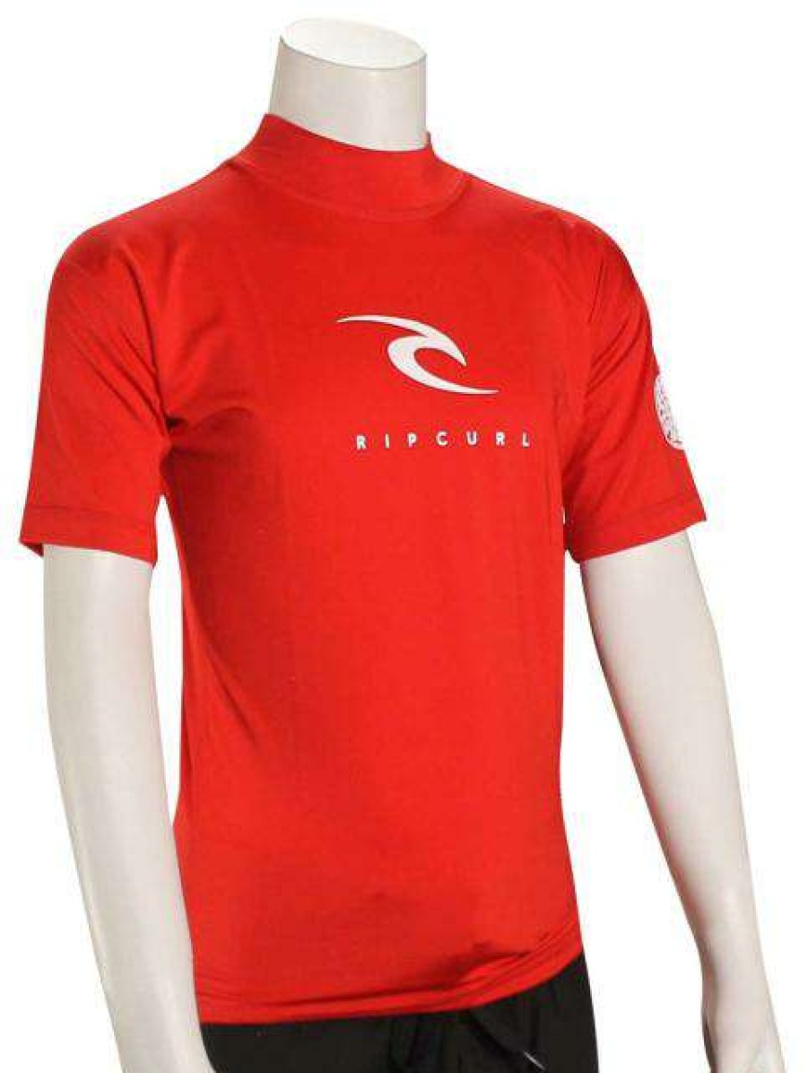 Apparel * | Flash Sale Rip Curl Boy'S Corpo Ss Rash Guard Red