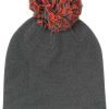 Apparel * | Fashionable Under Armour Graphic Pom Women'S Beanie Carbon Heather / Marathon Red