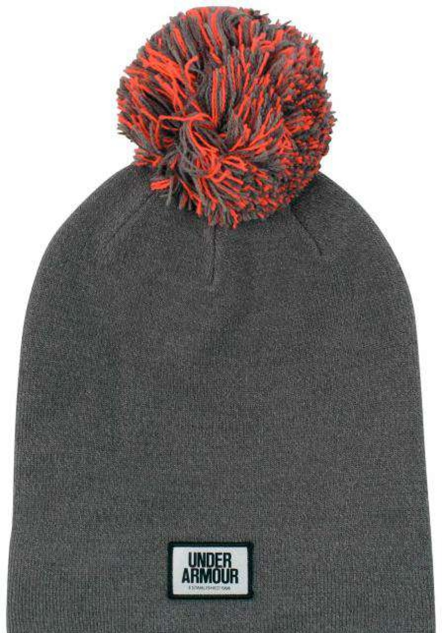 Apparel * | Fashionable Under Armour Graphic Pom Women'S Beanie Carbon Heather / Marathon Red