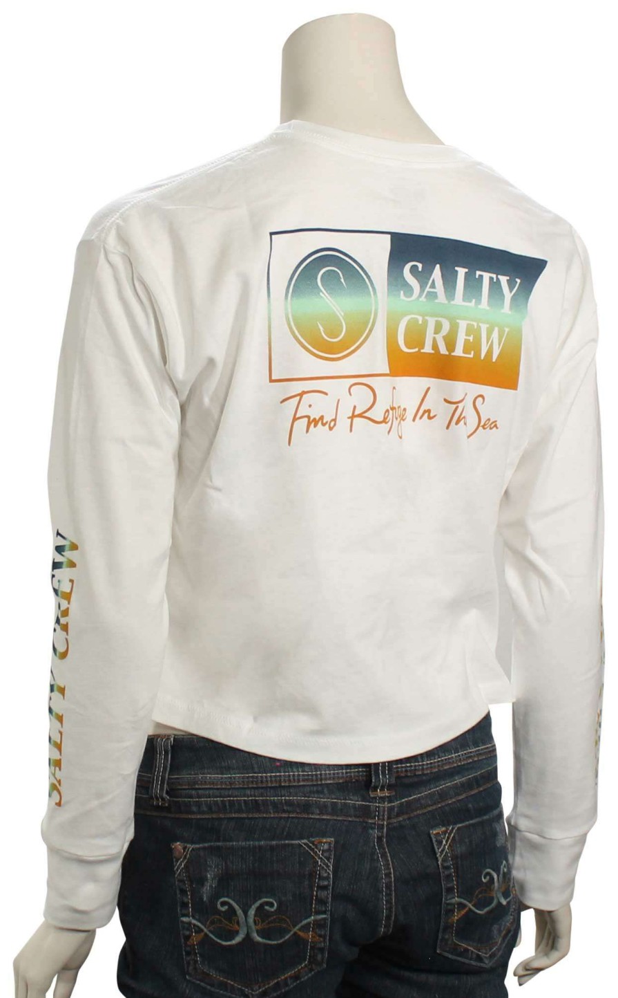 Apparel * | New Threads Salty Crew Alpha Gradient Ls Women'S Cropped T-Shirt White