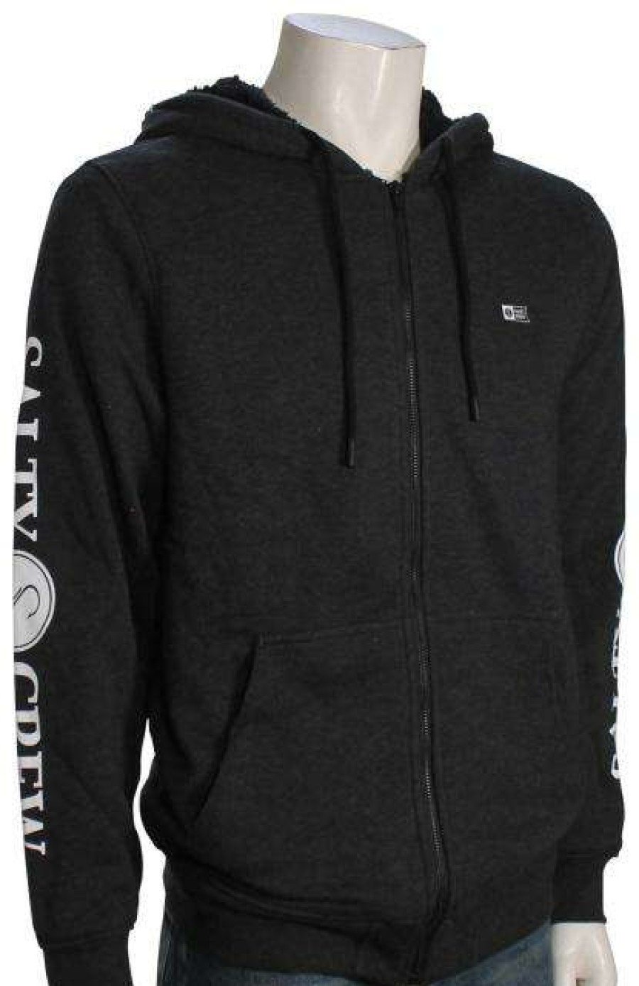 Apparel * | Sale Salty Crew Refuge Sherpa Fleece Zip Hoody Black Heather