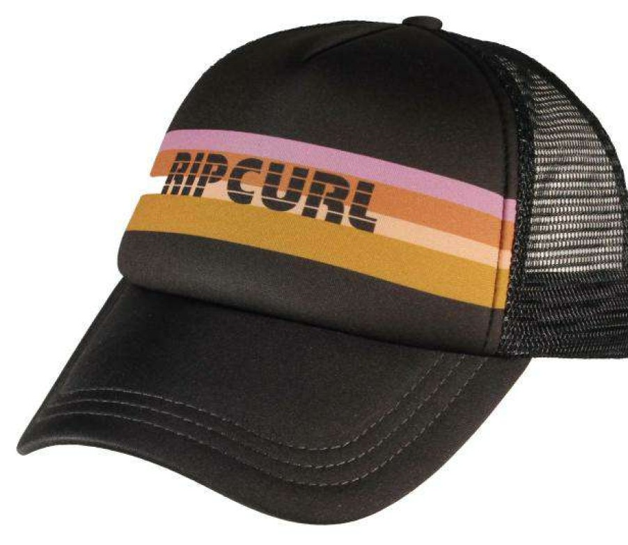 Apparel * | Latest Rip Curl Swell Stripe Women'S Trucker Hat Washed Black