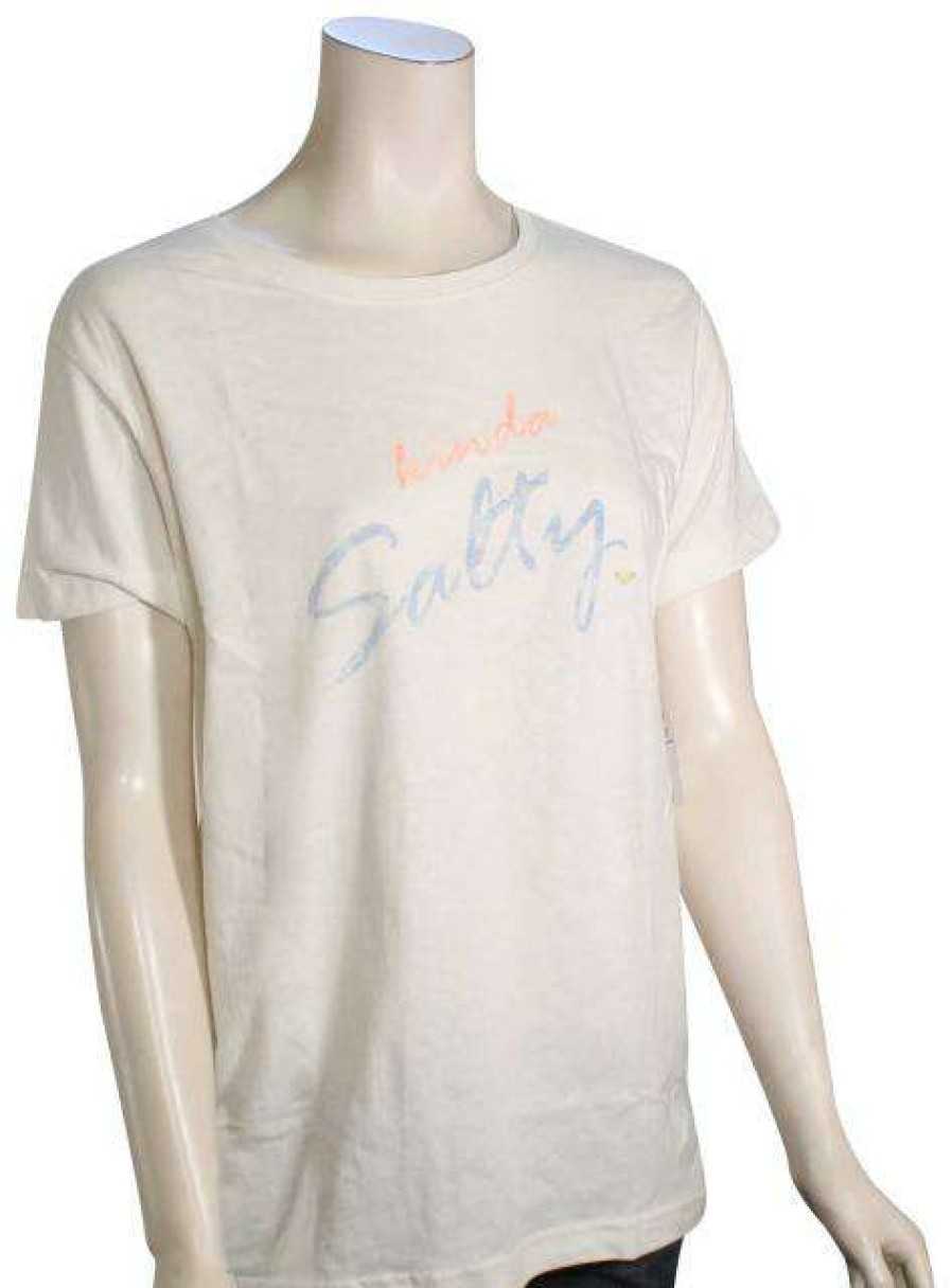 Apparel * | Cut Price Roxy Salty Script Boyfriend Women'S T-Shirt Snow White