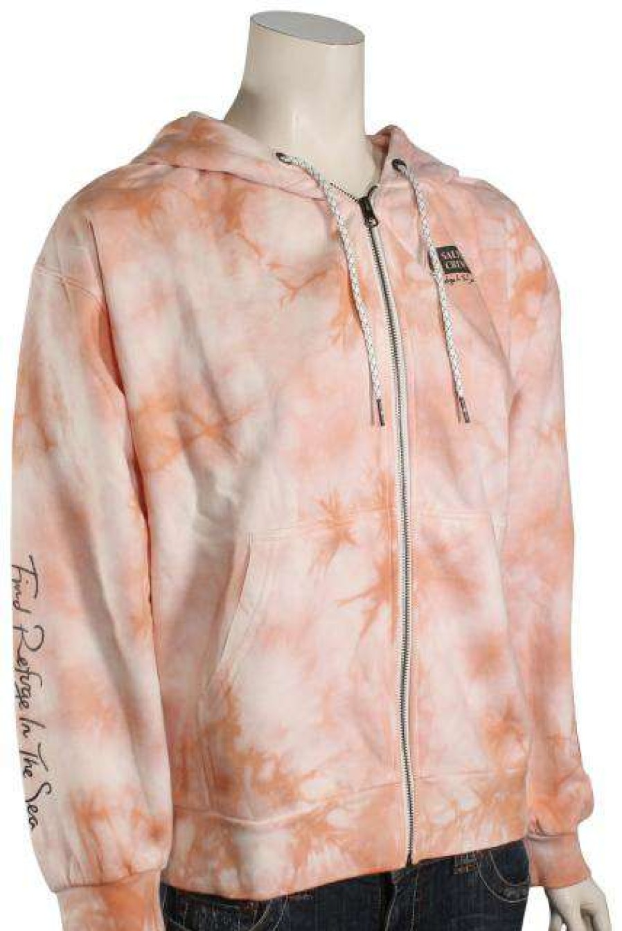 Apparel * | Crazy Deals Salty Crew Alpha Zip Women'S Hoody Peach Tie Dye