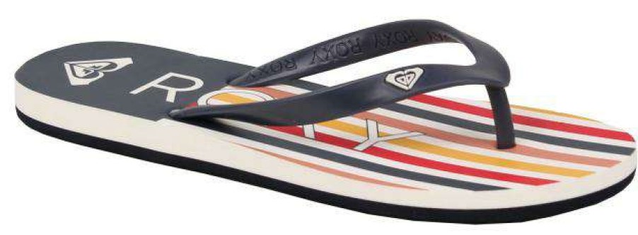 Footwear * | Crazy Deals Roxy Girl'S Tahiti Vi Sandal Navy Stripe